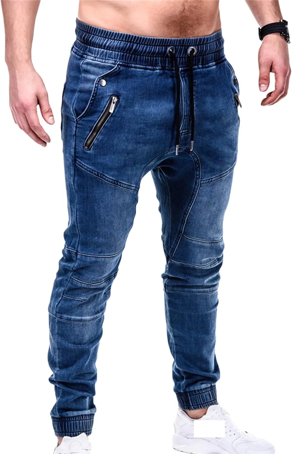 Andongnywell Casual Loose Hip Hop Denim Work Pants Men's Tactical Pants Cargo Denim Jeans with Cargo Pockets