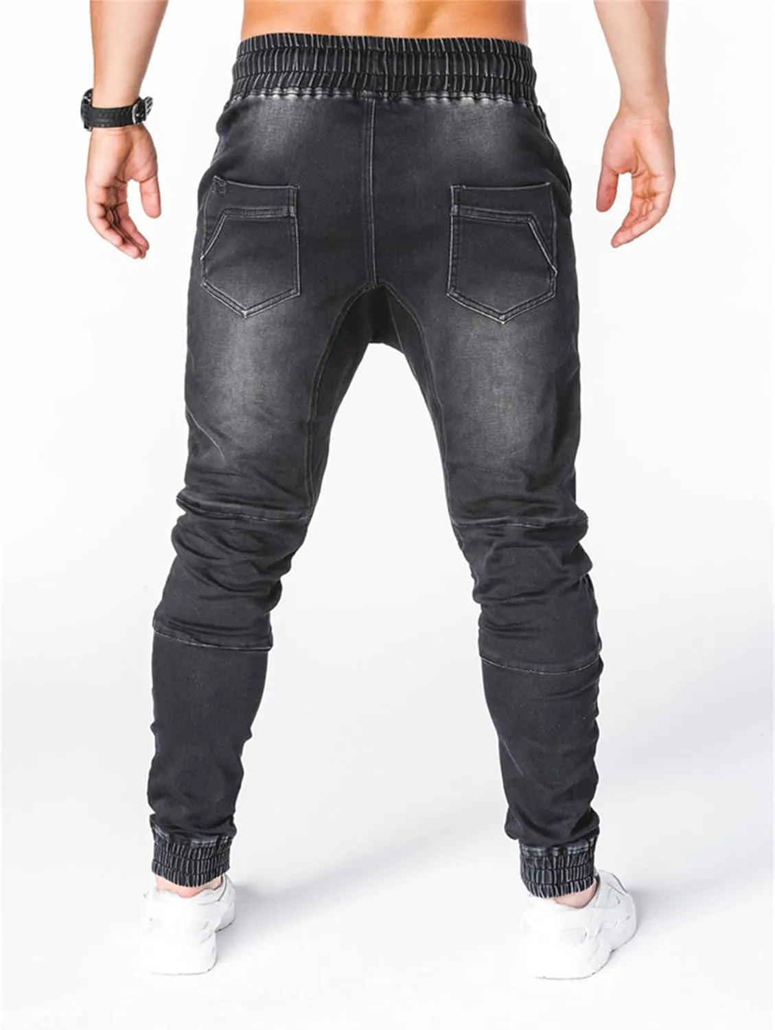 Andongnywell Casual Loose Hip Hop Denim Work Pants Men's Tactical Pants Cargo Denim Jeans with Cargo Pockets