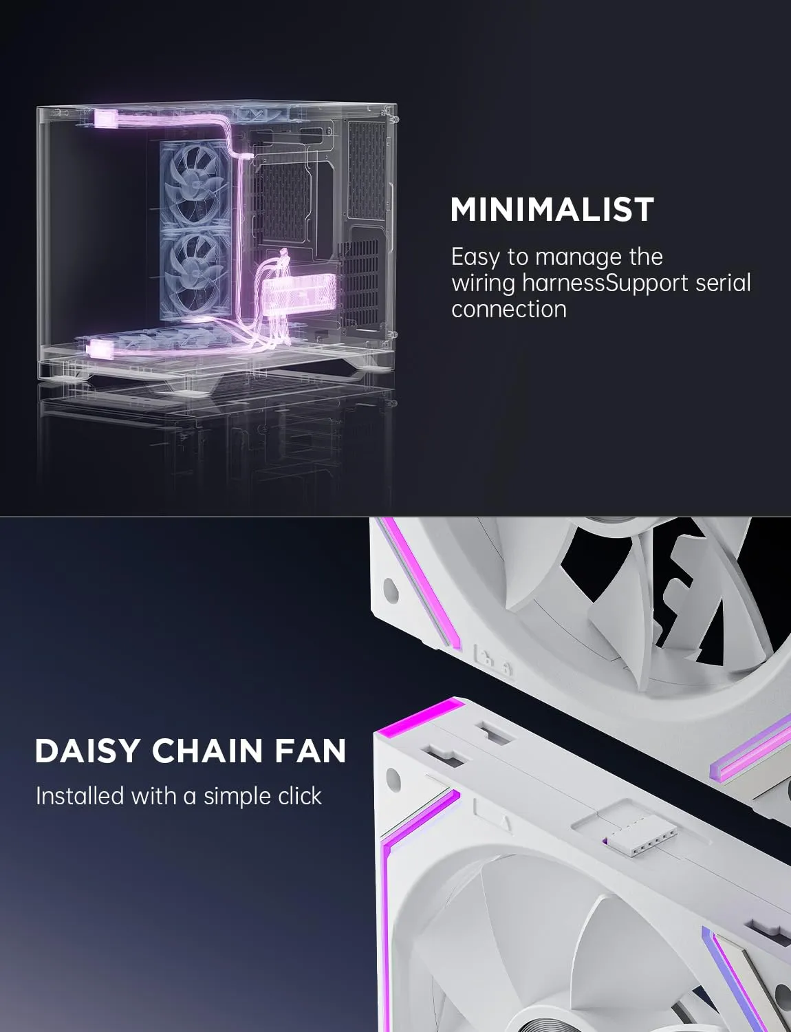 Asiahorse Dawn 120mm Case Fan, ARGB PWM 1850RPM/71CFM Airflow, Forward & Reverse Blade Design, Low Noise, Precision HDB Bearings High Performance UNI PC Fan Modular Daisy Chain