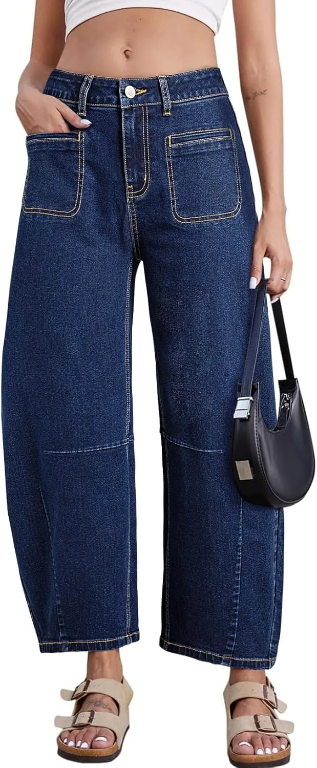 Astylish Womens Baggy Boyfriend Jeans Wide Leg High Waisted Barrel Vintage Trendy Denim Ankle Pants