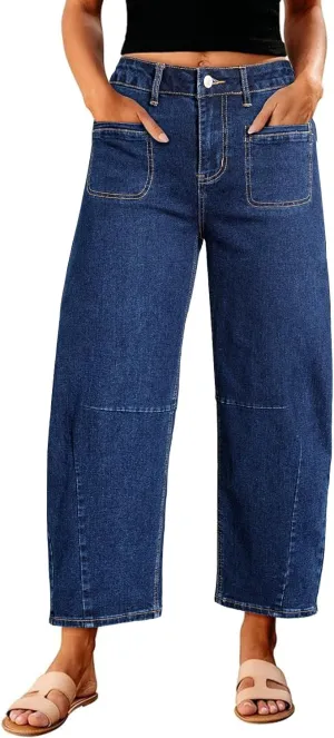 Astylish Womens Baggy Boyfriend Jeans Wide Leg High Waisted Barrel Vintage Trendy Denim Ankle Pants