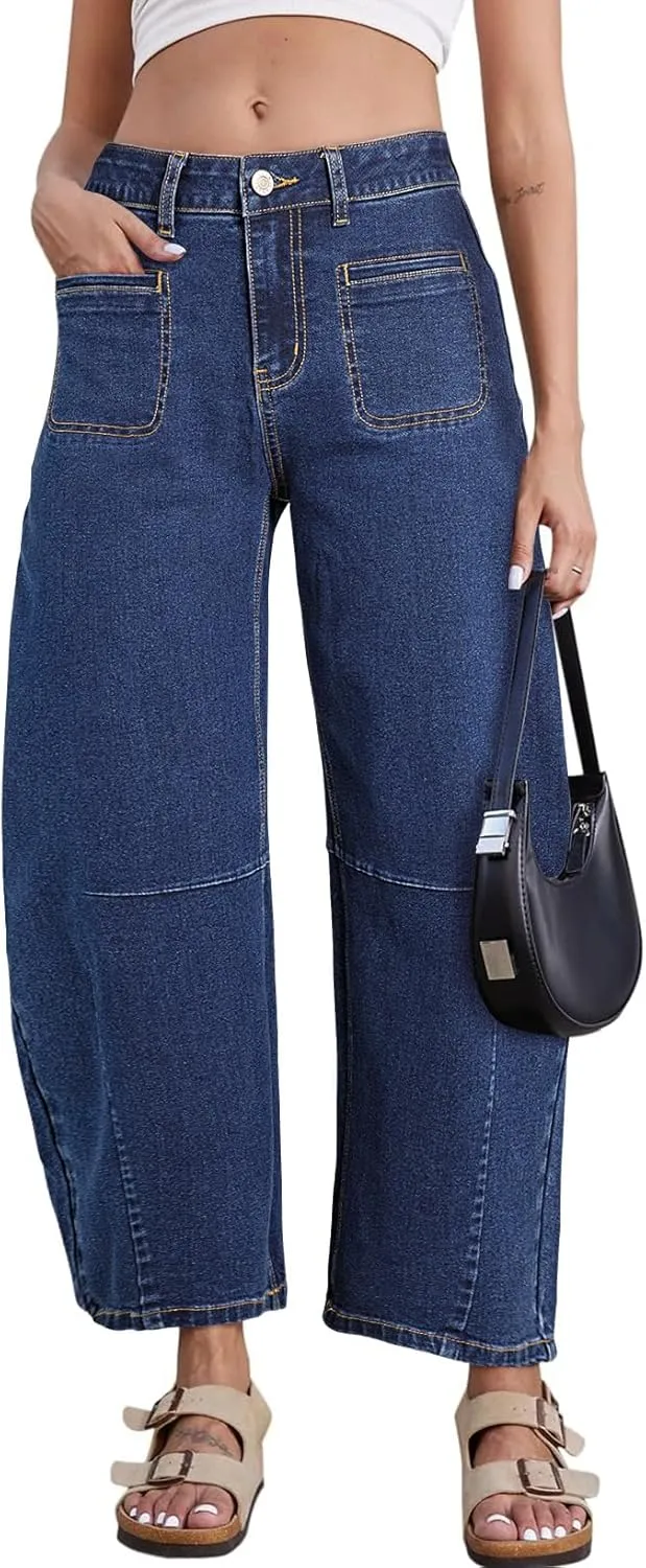 Astylish Womens Baggy Boyfriend Jeans Wide Leg High Waisted Barrel Vintage Trendy Denim Ankle Pants