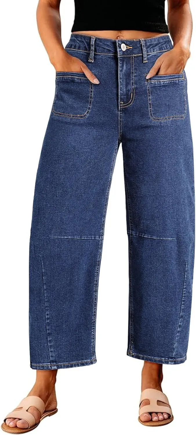 Astylish Womens Baggy Boyfriend Jeans Wide Leg High Waisted Barrel Vintage Trendy Denim Ankle Pants