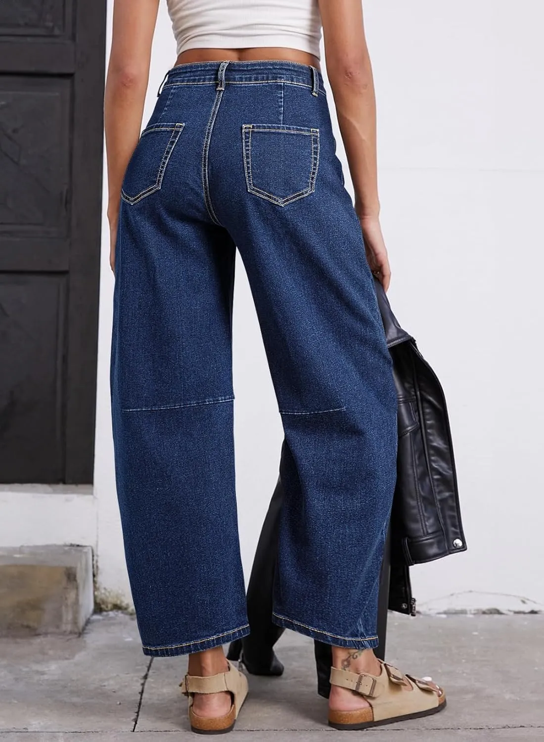 Astylish Womens Baggy Boyfriend Jeans Wide Leg High Waisted Barrel Vintage Trendy Denim Ankle Pants