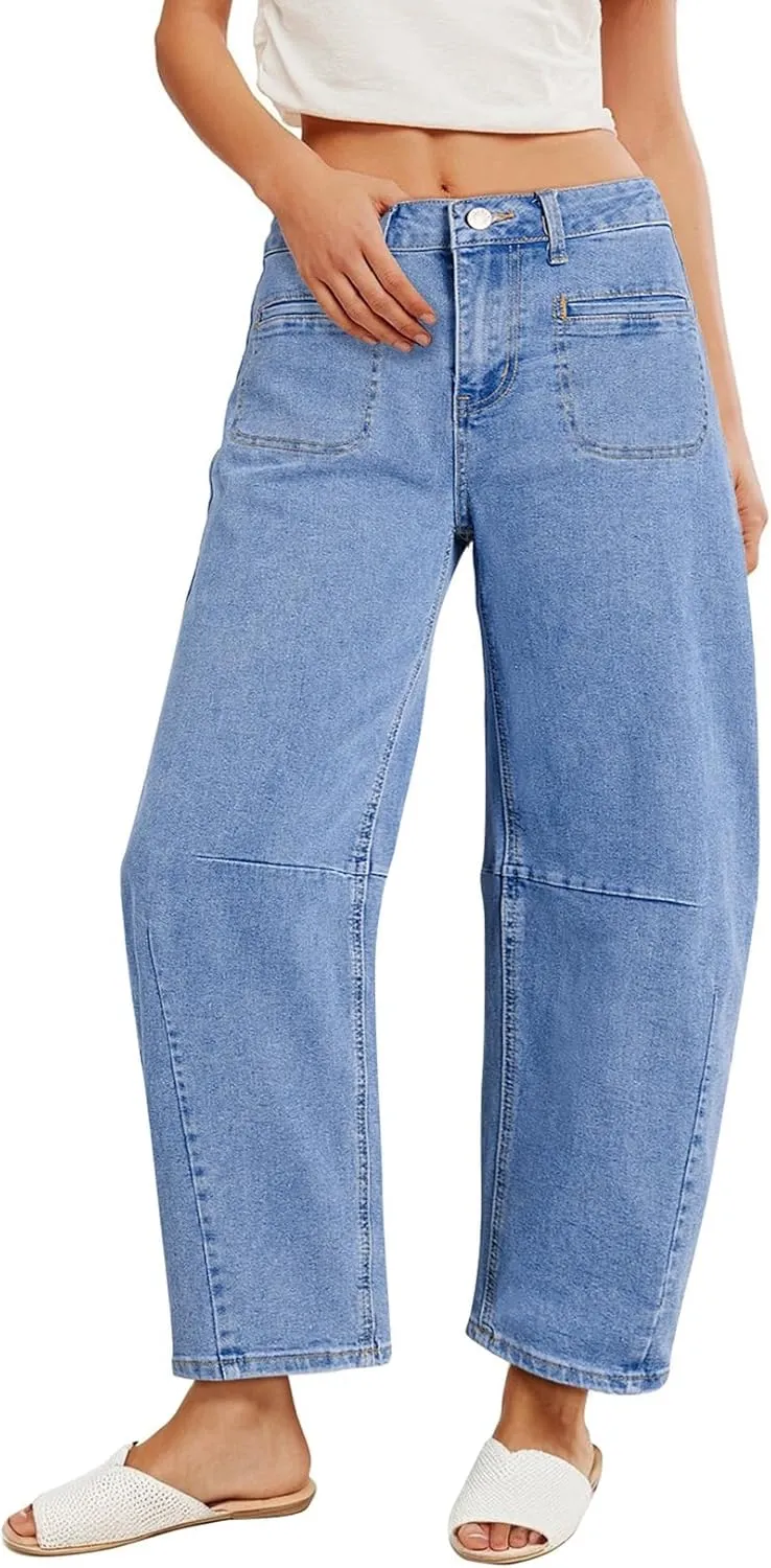 Astylish Womens Baggy Boyfriend Jeans Wide Leg High Waisted Barrel Vintage Trendy Denim Ankle Pants