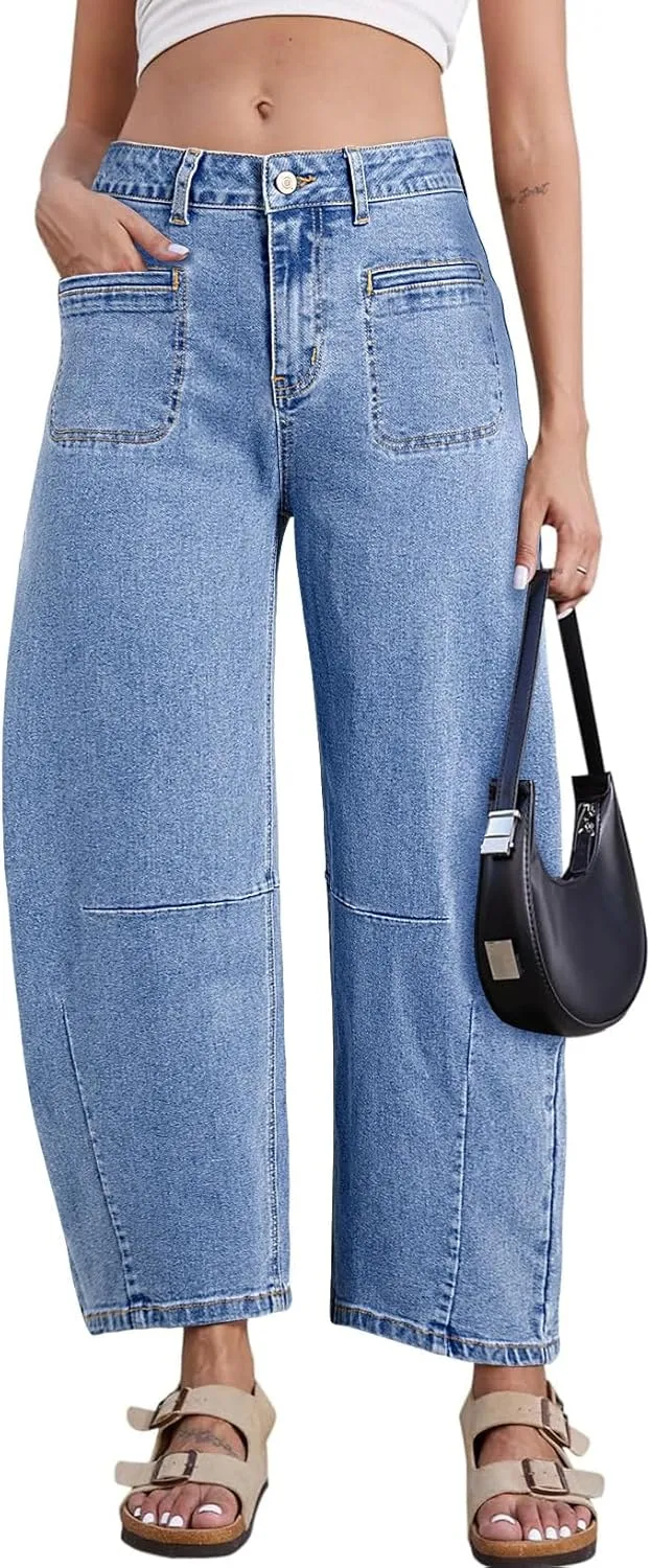 Astylish Womens Baggy Boyfriend Jeans Wide Leg High Waisted Barrel Vintage Trendy Denim Ankle Pants