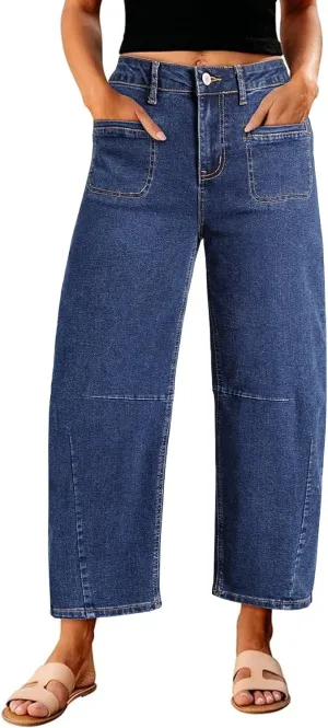 Astylish Womens Baggy Boyfriend Jeans Wide Leg High Waisted Barrel Vintage Trendy Denim Ankle Pants