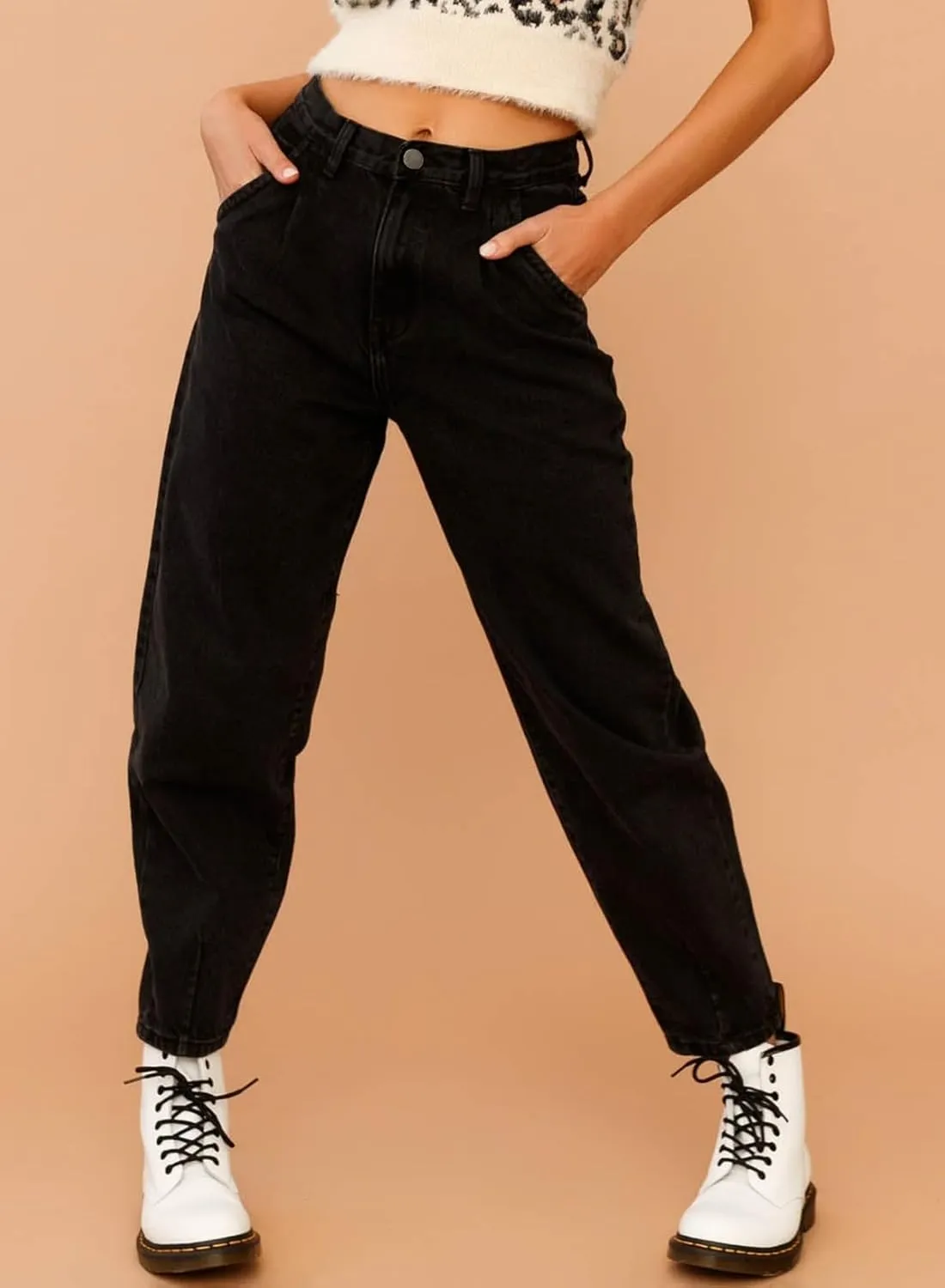 Astylish Womens High Waisted Baggy Jeans Boyfriend Cropped Loose Denim Pants