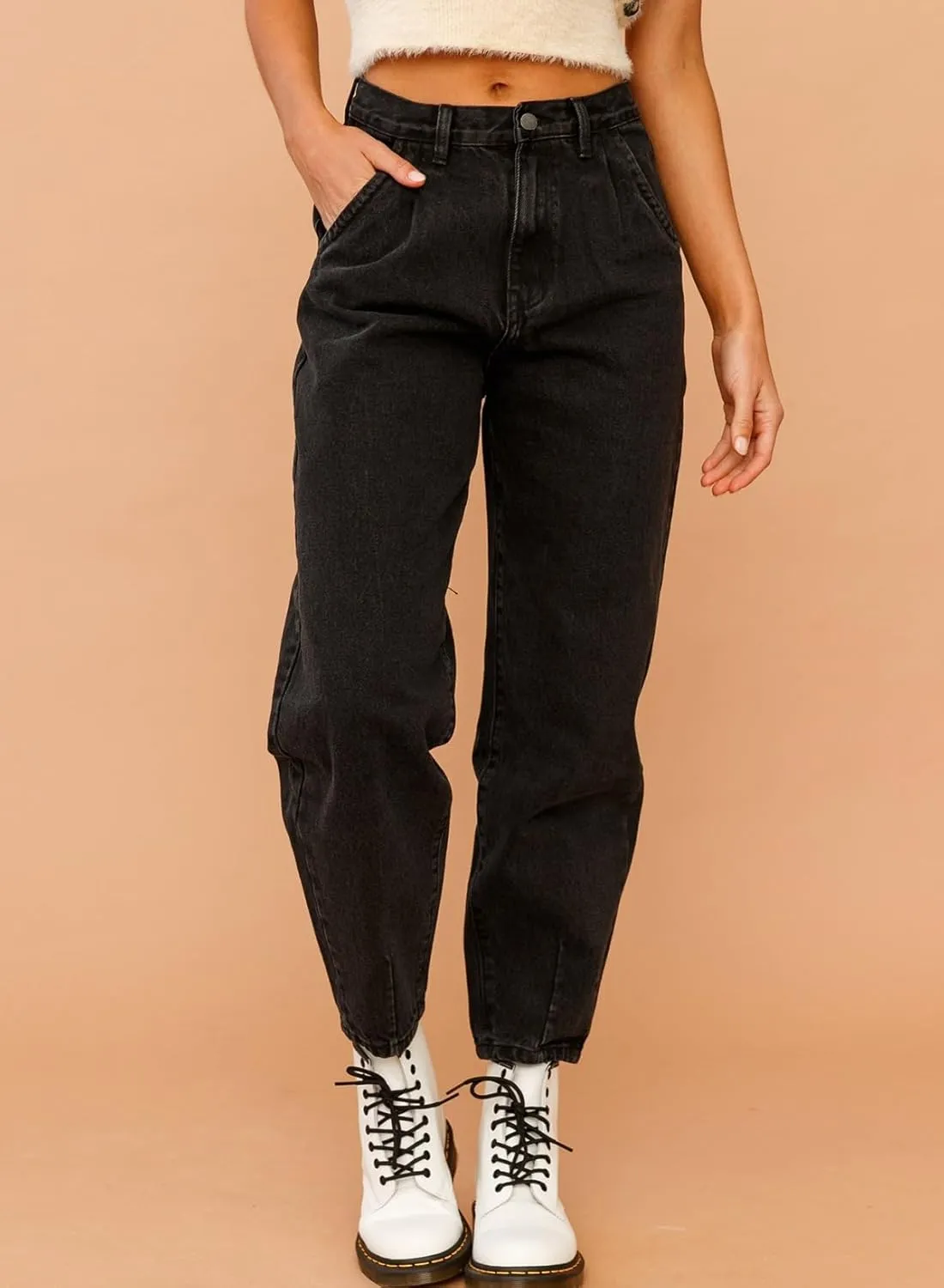 Astylish Womens High Waisted Baggy Jeans Boyfriend Cropped Loose Denim Pants