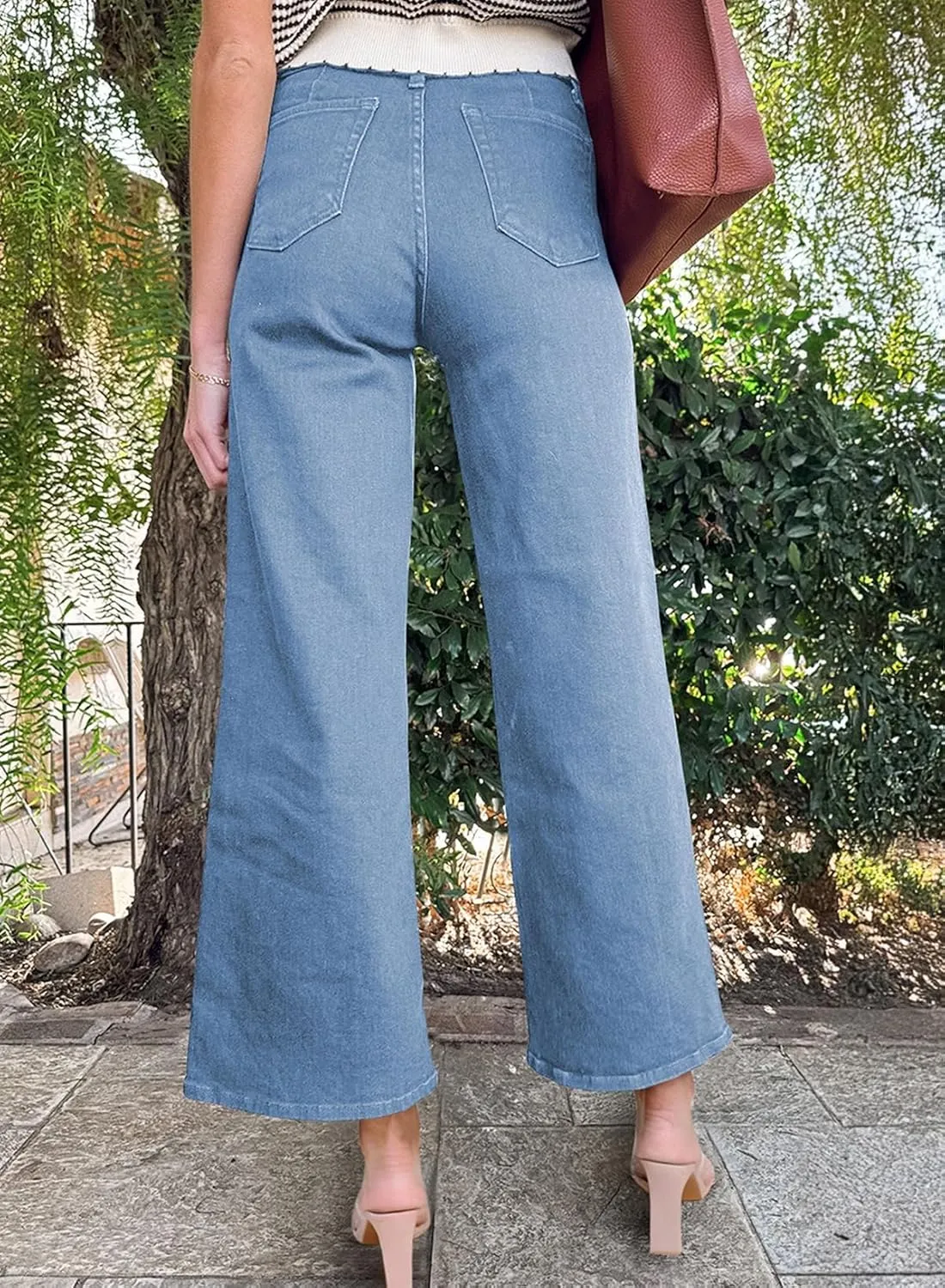 Astylish Womens High Waisted Jeans Stretchy Wide Leg Straight Trendy 2025 Summer Ankle Denim Pants No Front Pockets