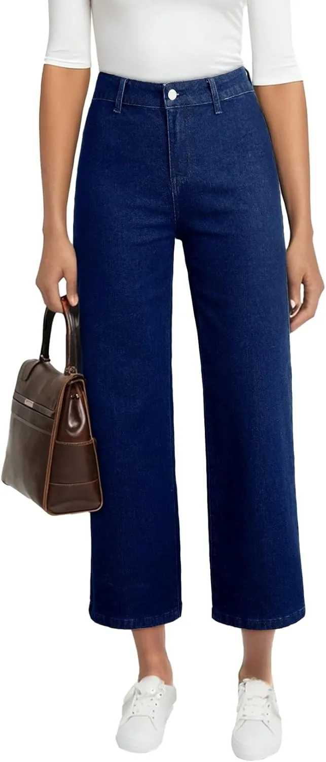 Astylish Womens High Waisted Jeans Stretchy Wide Leg Straight Trendy 2025 Summer Ankle Denim Pants No Front Pockets