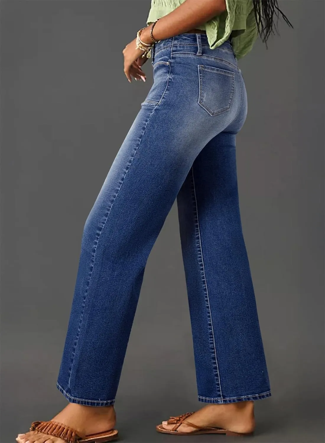 Astylish Womens Wide Leg Jeans High Waisted Stretchy Buttoned Denim Pants Trendy 2025 with Pocket