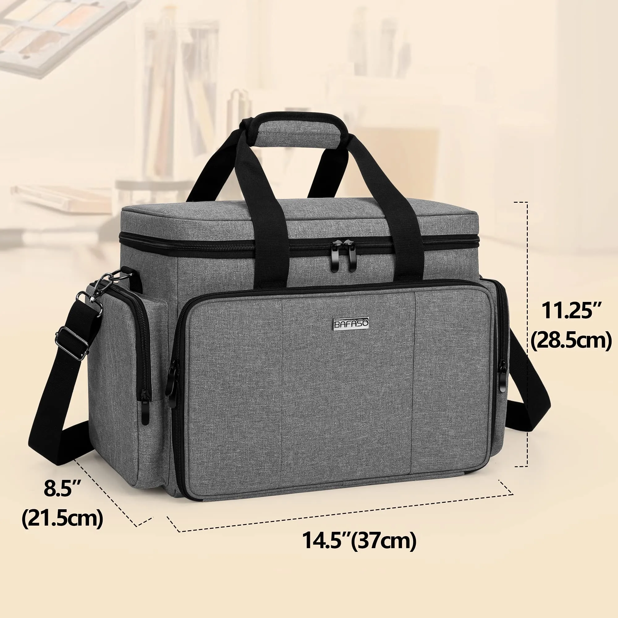 BAFASO Large Makeup Bag Cosmetic Bag with Removable Dividers, Travel Makeup Case Holds Cosmetics and Hair Supplies, Gray