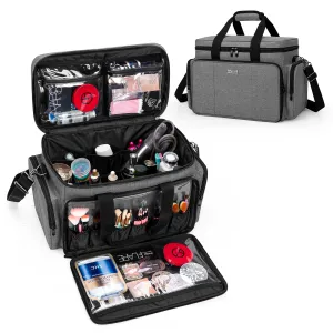 BAFASO Large Makeup Bag Cosmetic Bag with Removable Dividers, Travel Makeup Case Holds Cosmetics and Hair Supplies, Gray