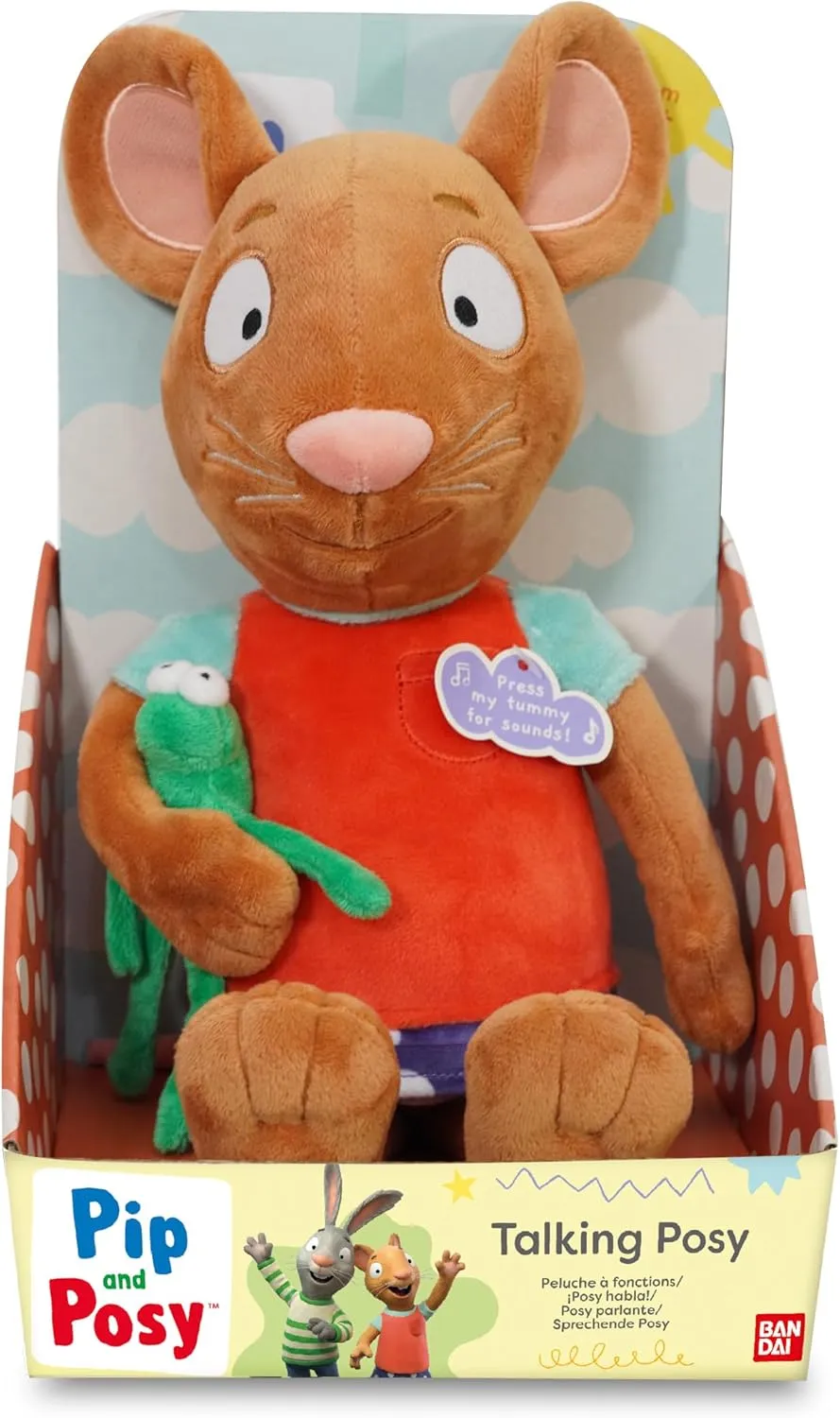 BANDAI Pip and Posy Talking Frog Plushie, Large Talking Plush, Soft Toy with Sounds, Great Plush with TV Show Phrases