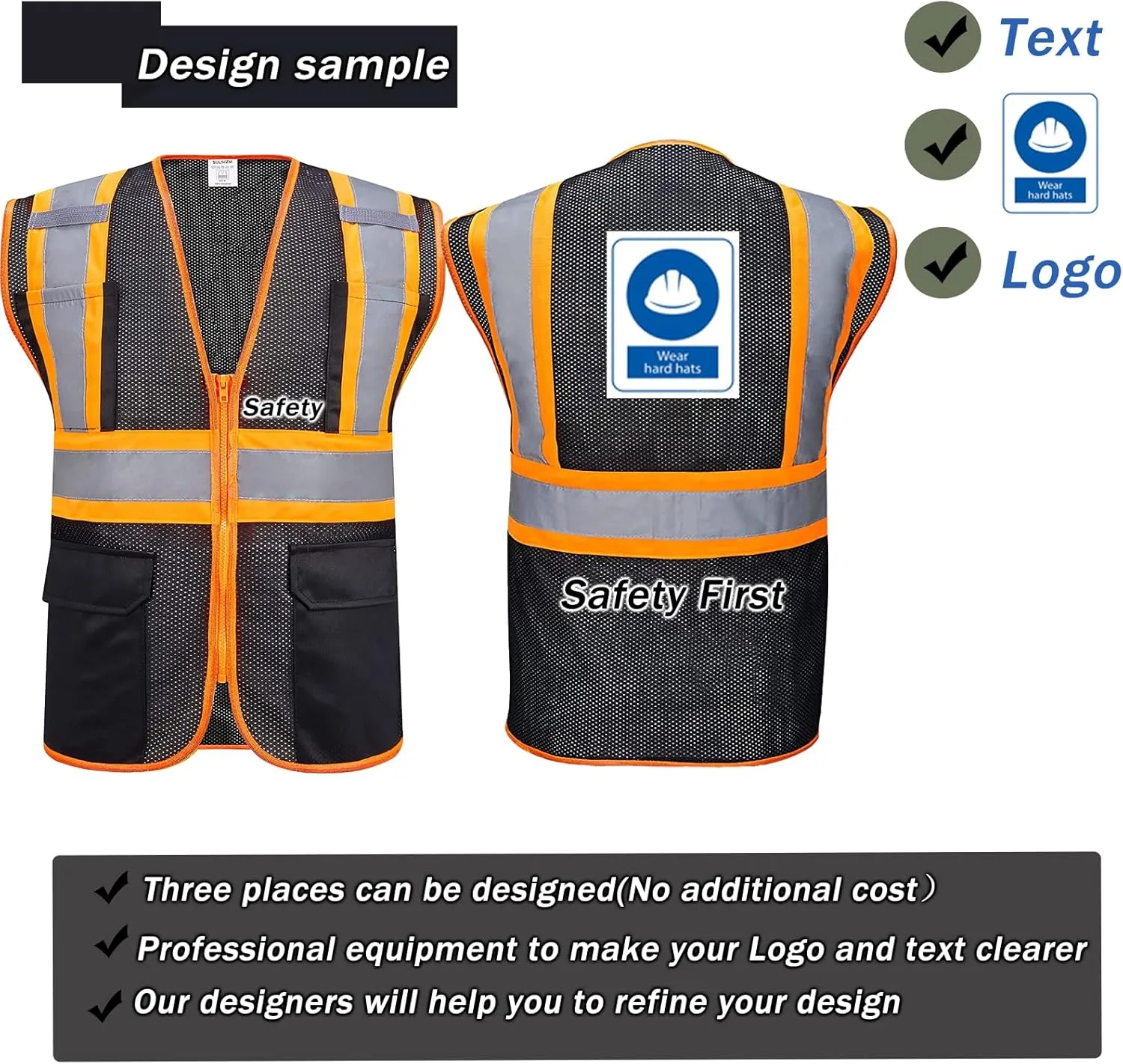 BeautyWill Custom Safety Vest Customized Logo Class 2 High Visibility Reflective Vest with Pockets Construction workwear