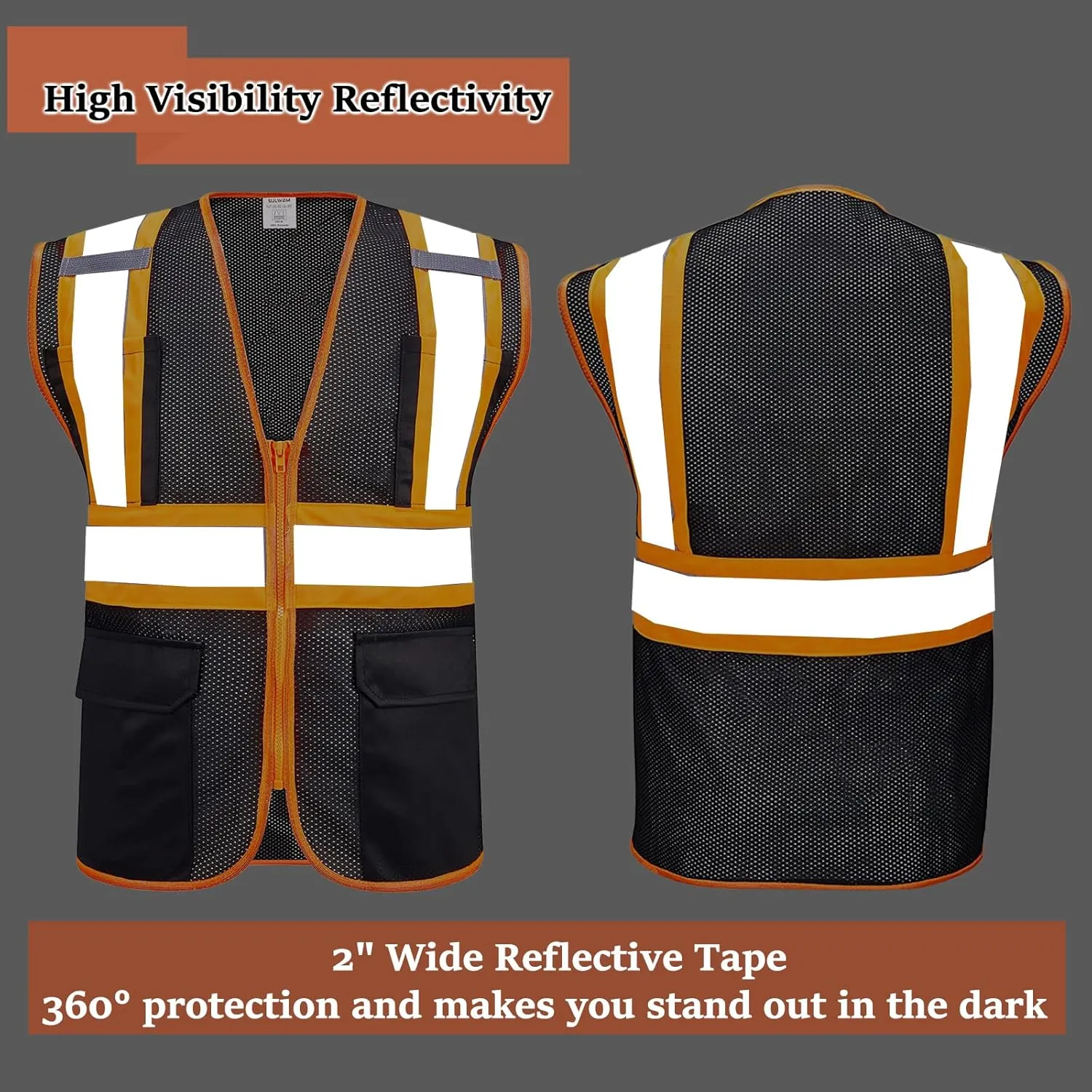 BeautyWill Custom Safety Vest Customized Logo Class 2 High Visibility Reflective Vest with Pockets Construction workwear