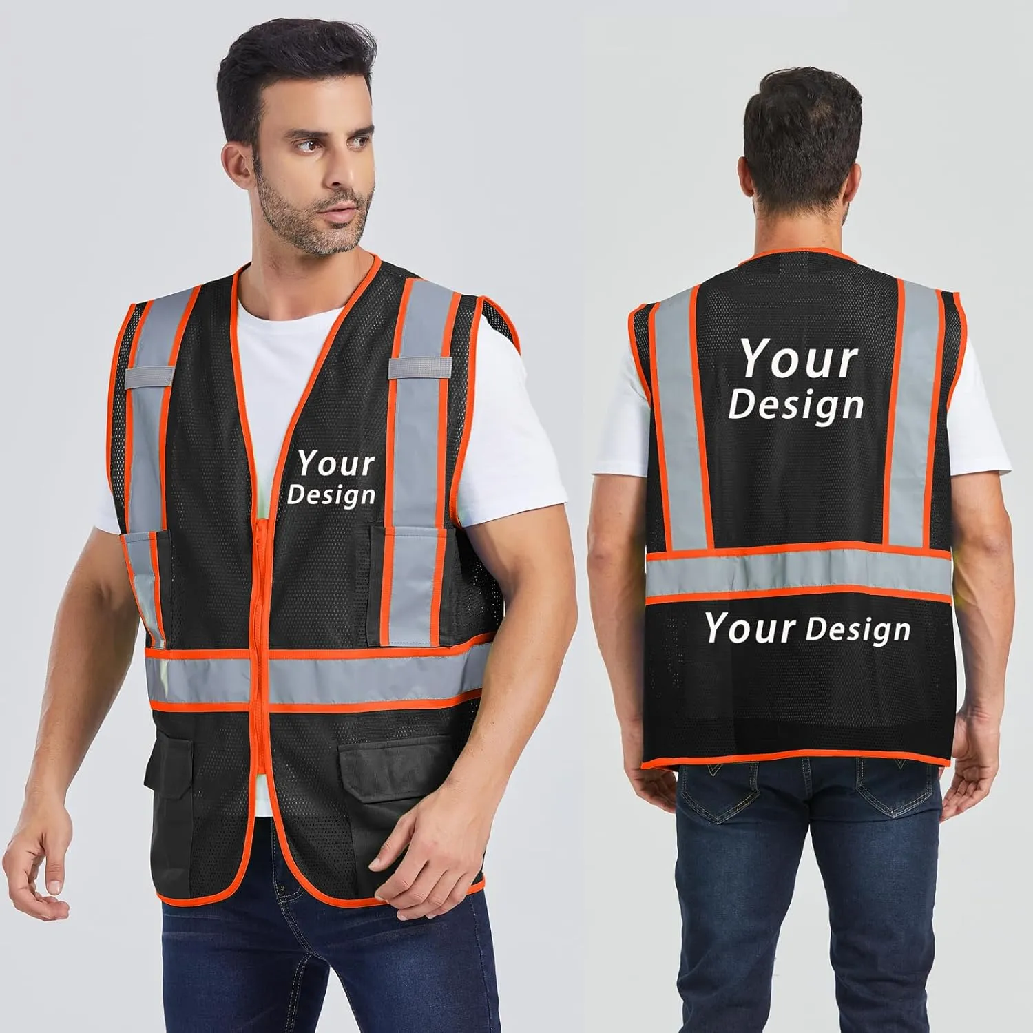 BeautyWill Custom Safety Vest Customized Logo Class 2 High Visibility Reflective Vest with Pockets Construction workwear