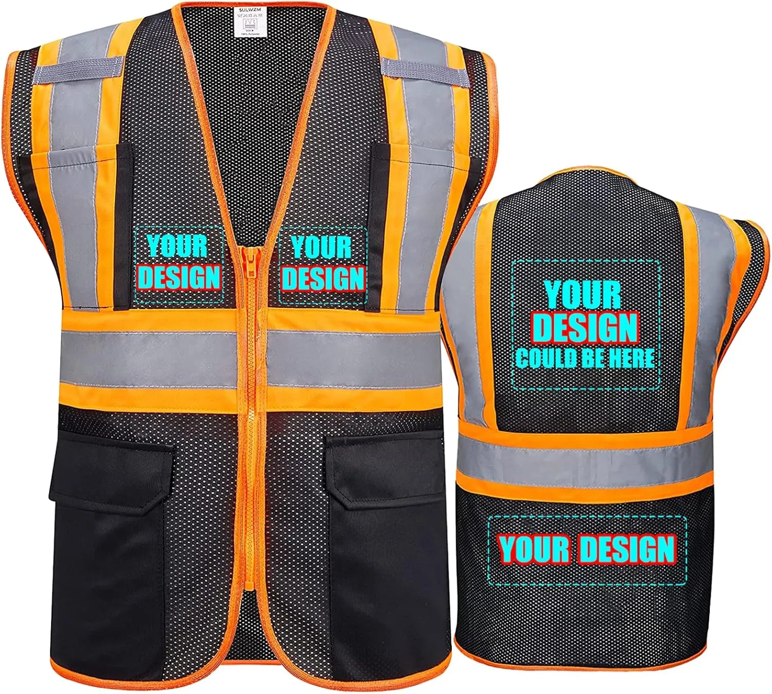 BeautyWill Custom Safety Vest Customized Logo Class 2 High Visibility Reflective Vest with Pockets Construction workwear