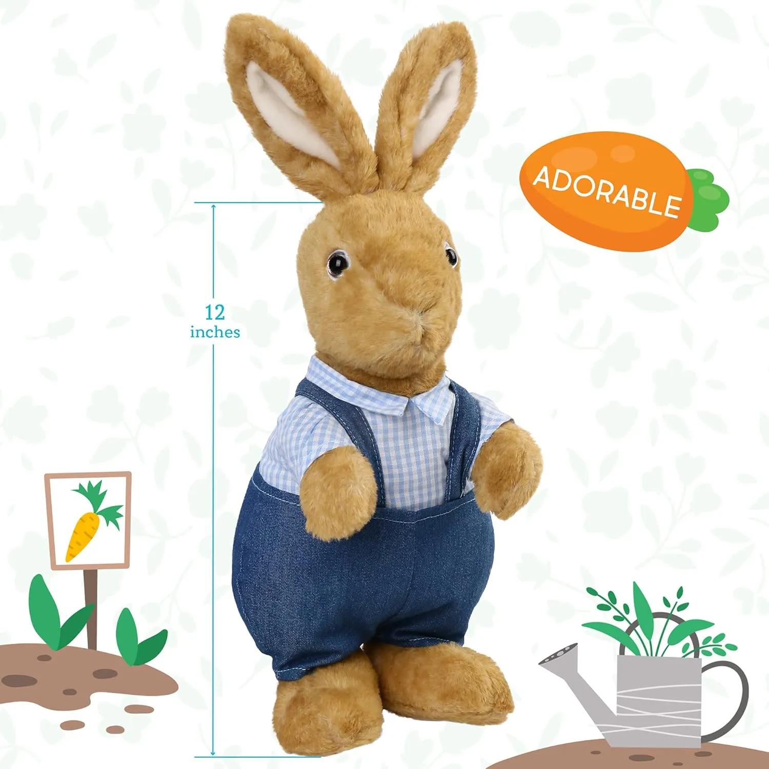 BenBen Bunny Stuffed Animal 12”, Set of 2, Easter Basket Stuffers, Brown Rabbit Plush for Home Decorations, Rabbit Stuffed Animal for Kids