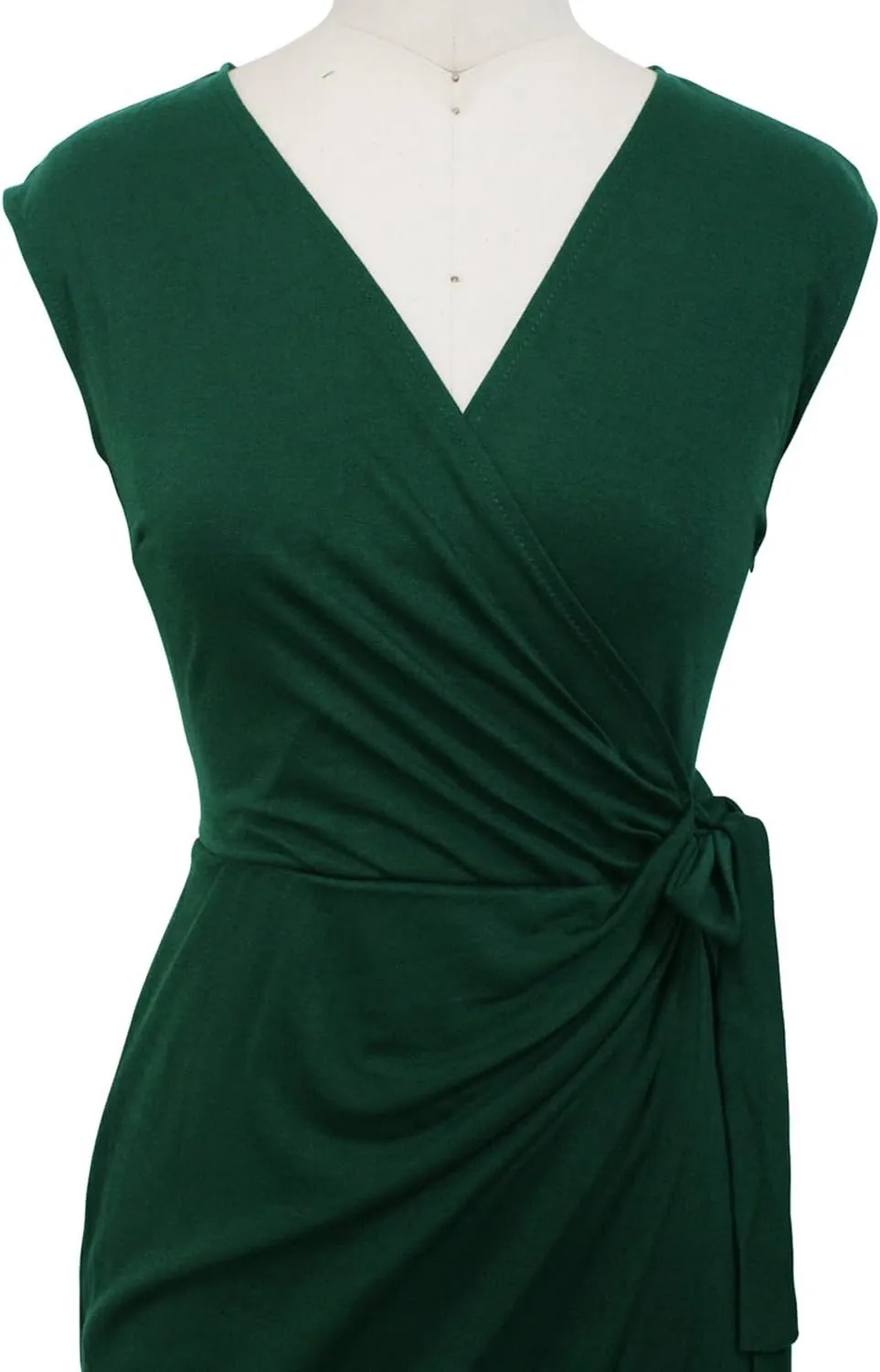 Berydress Women's Vintage V-Neck Sheath Casual Party Work Faux Black Wrap Dress