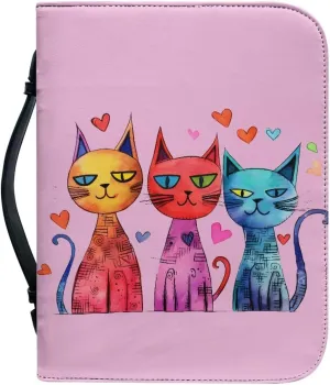 Bible Cover for Women Men PU Leather Bible Tote Bag Large Capacity Bible Bag with Handle and Zipper Bible Carrying Case Church Bag,Art Cat