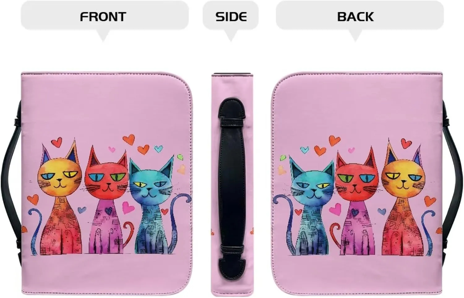 Bible Cover for Women Men PU Leather Bible Tote Bag Large Capacity Bible Bag with Handle and Zipper Bible Carrying Case Church Bag,Art Cat