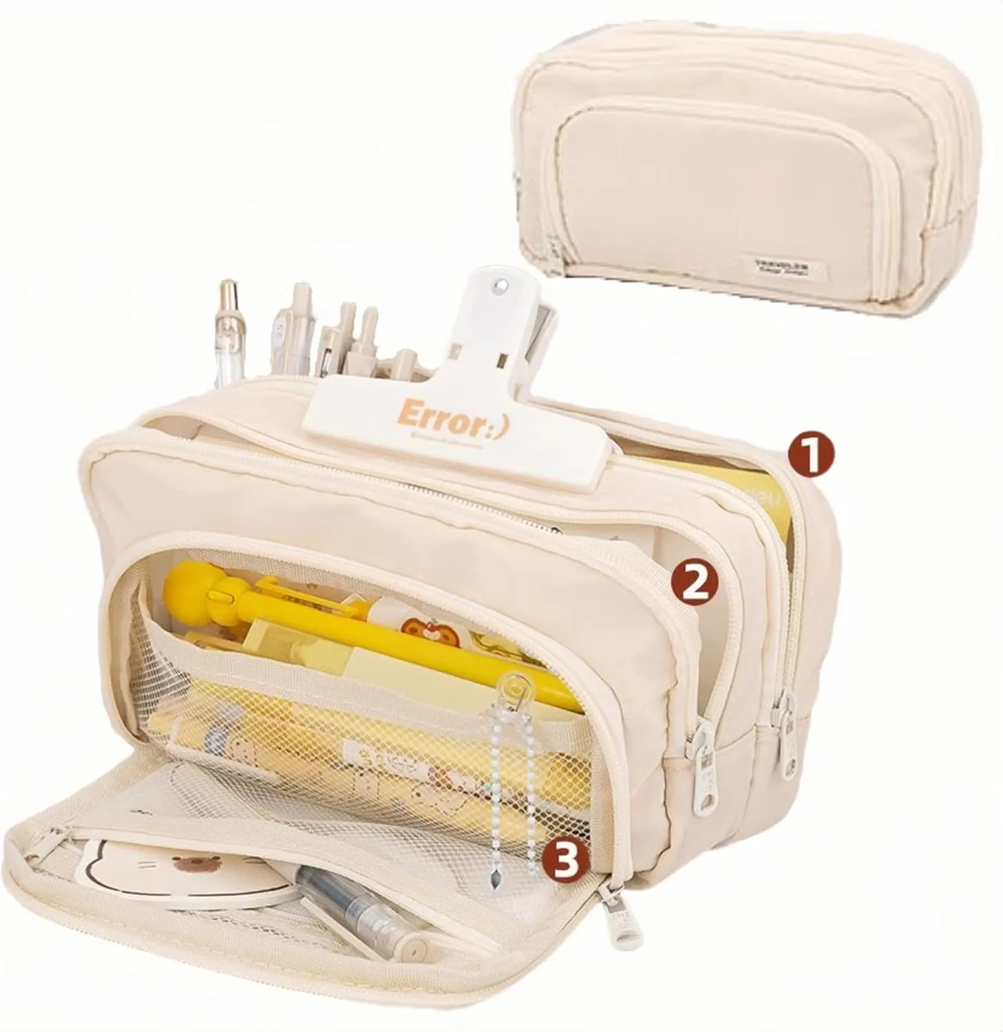 Big Capacity Pencil Case 3 Compartments Large Pencil Pouch Pen Bag Pencil Box Holder Organizer Simple Storage Aesthetic Stationery Cosmetic for Adults Men Women Office Essentials (White)