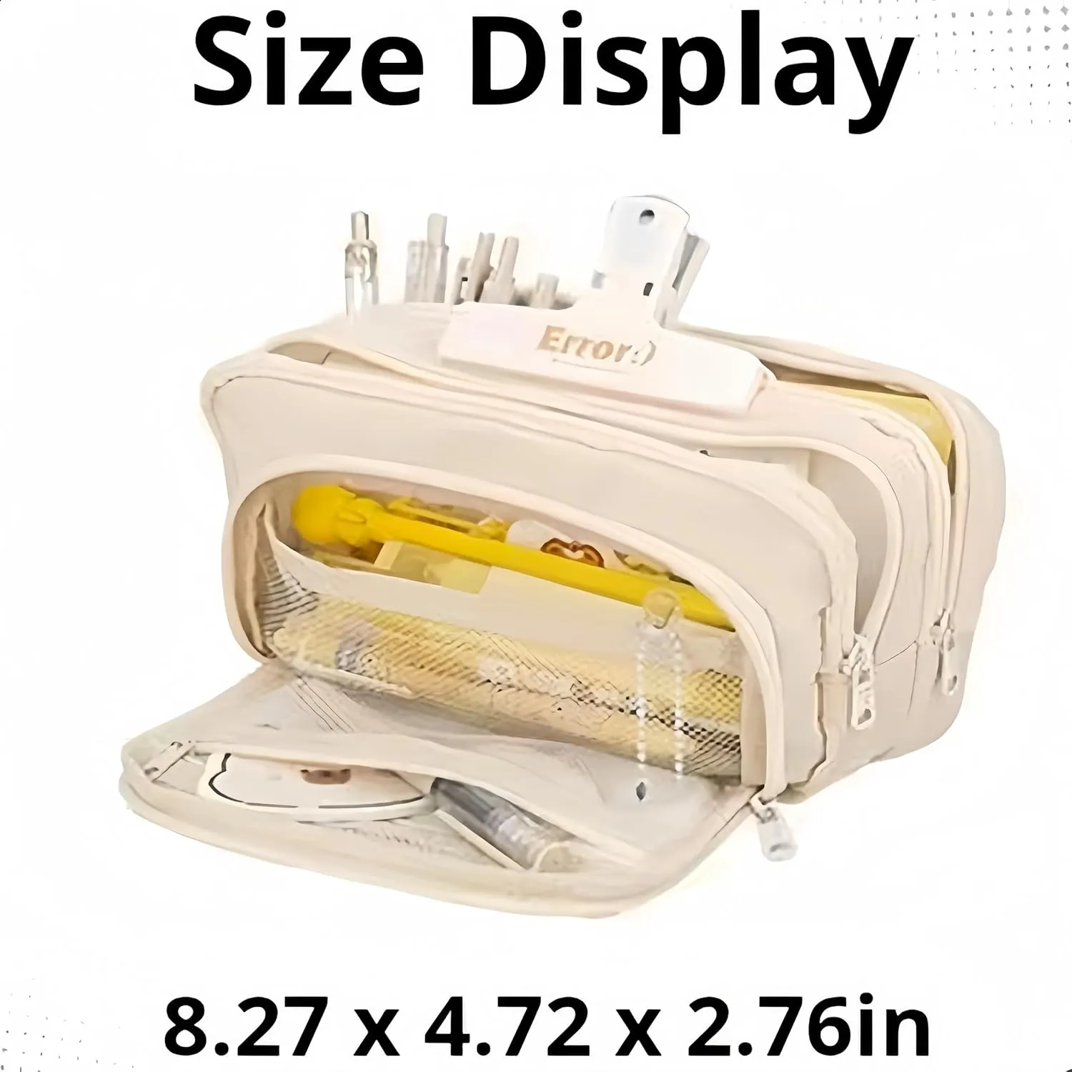 Big Capacity Pencil Case 3 Compartments Large Pencil Pouch Pen Bag Pencil Box Holder Organizer Simple Storage Aesthetic Stationery Cosmetic for Adults Men Women Office Essentials (White)