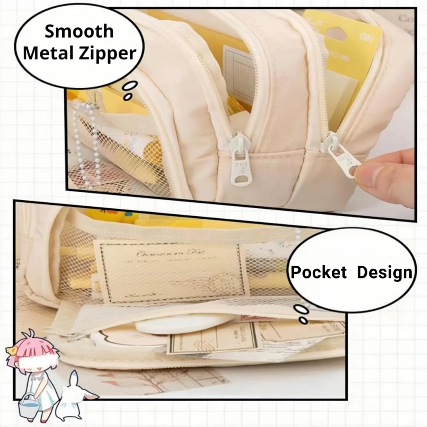 Big Capacity Pencil Case 3 Compartments Large Pencil Pouch Pen Bag Pencil Box Holder Organizer Simple Storage Aesthetic Stationery Cosmetic for Adults Men Women Office Essentials (White)