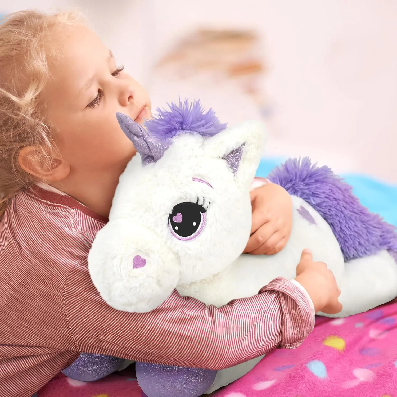 Big Stuffed Unicorn Plush Giant Animal - White 24'' Pillow for Girls, Kids, Special Day