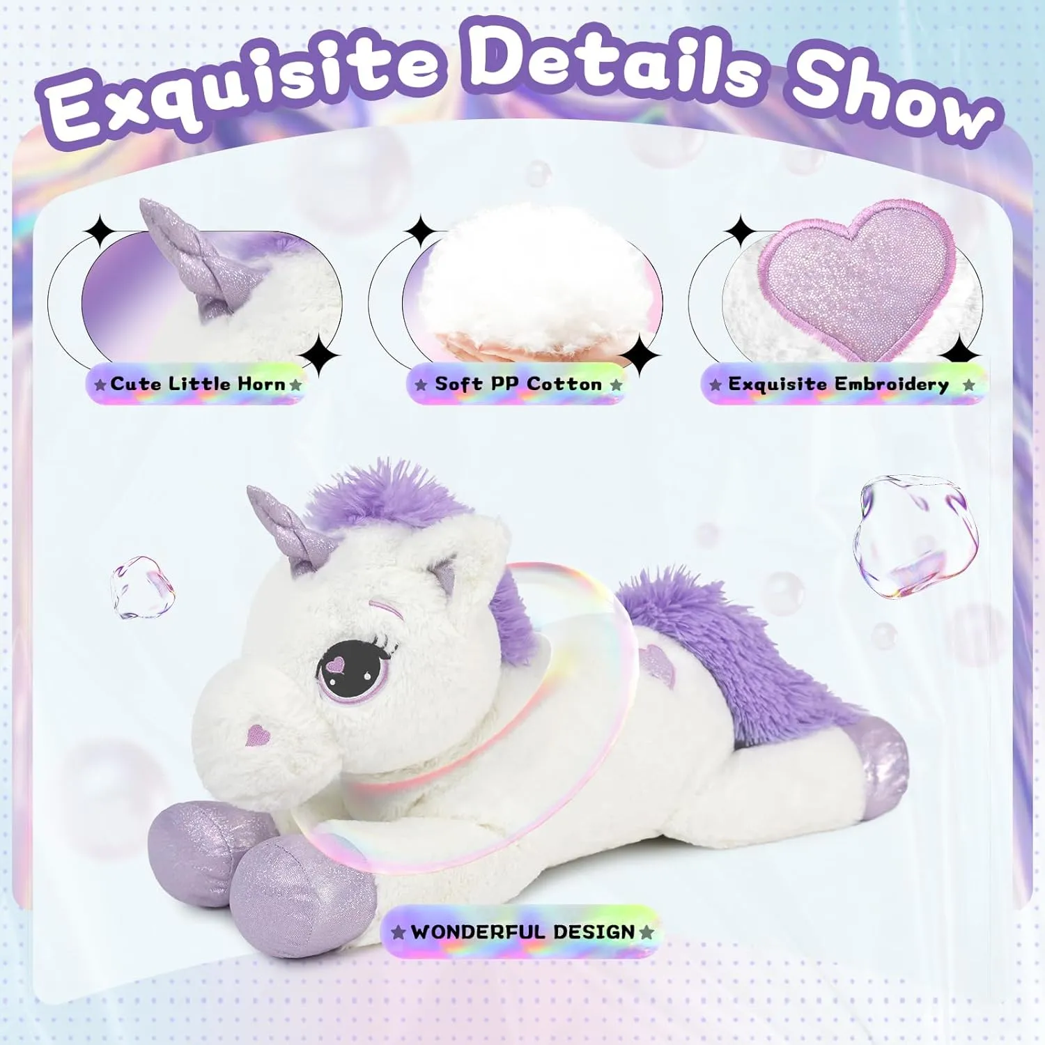 Big Stuffed Unicorn Plush Giant Animal - White 24'' Pillow for Girls, Kids, Special Day