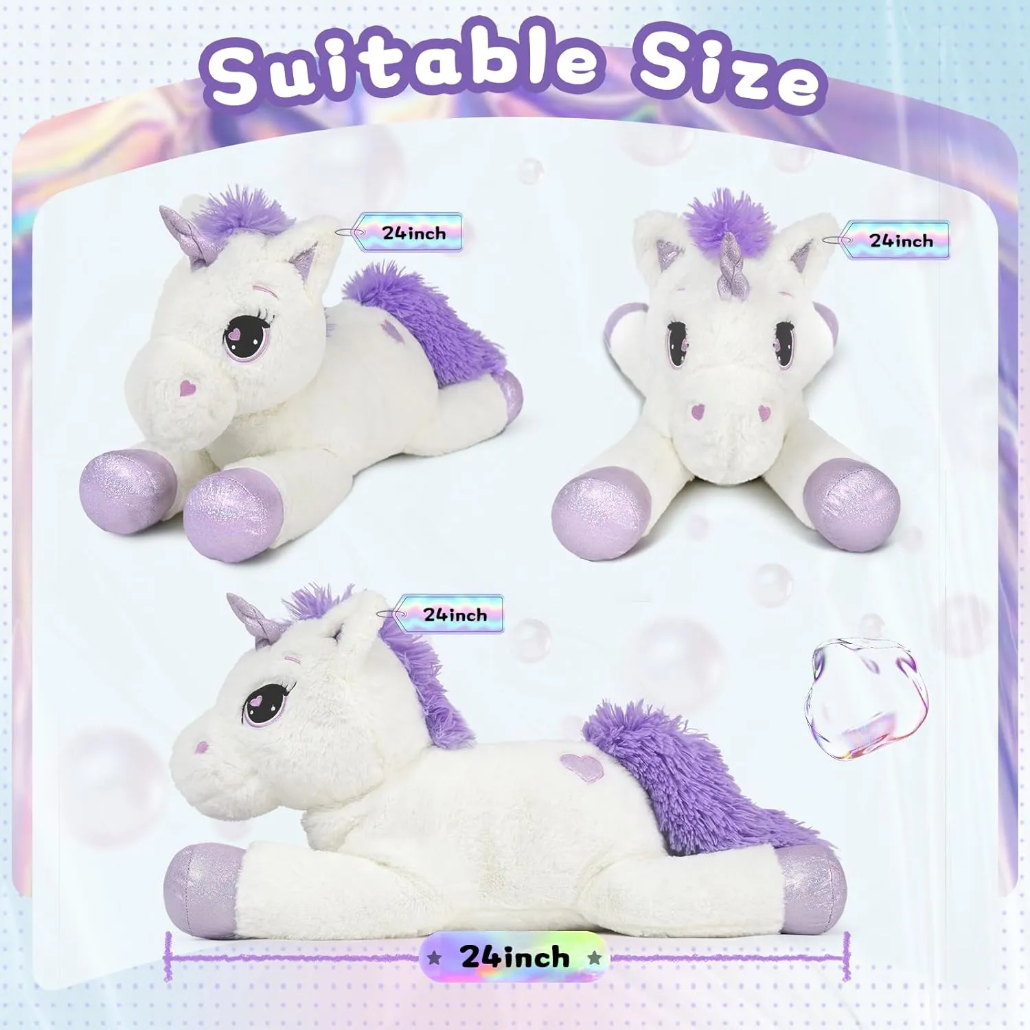 Big Stuffed Unicorn Plush Giant Animal - White 24'' Pillow for Girls, Kids, Special Day
