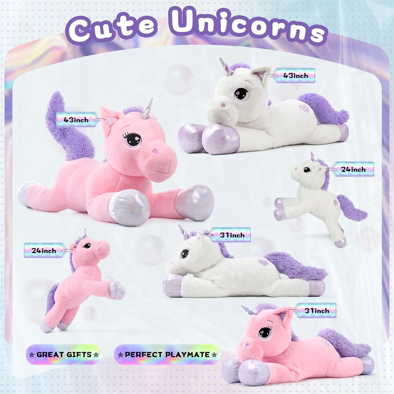 Big Stuffed Unicorn Plush Giant Animal - White 24'' Pillow for Girls, Kids, Special Day