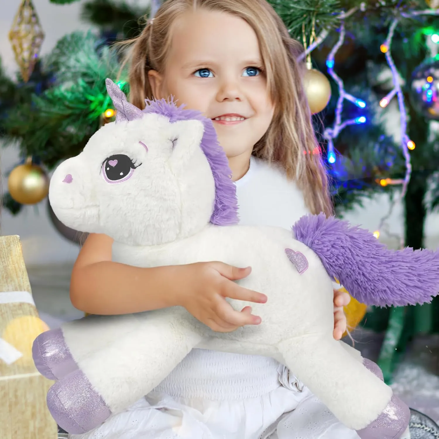 Big Stuffed Unicorn Plush Giant Animal - White 24'' Pillow for Girls, Kids, Special Day