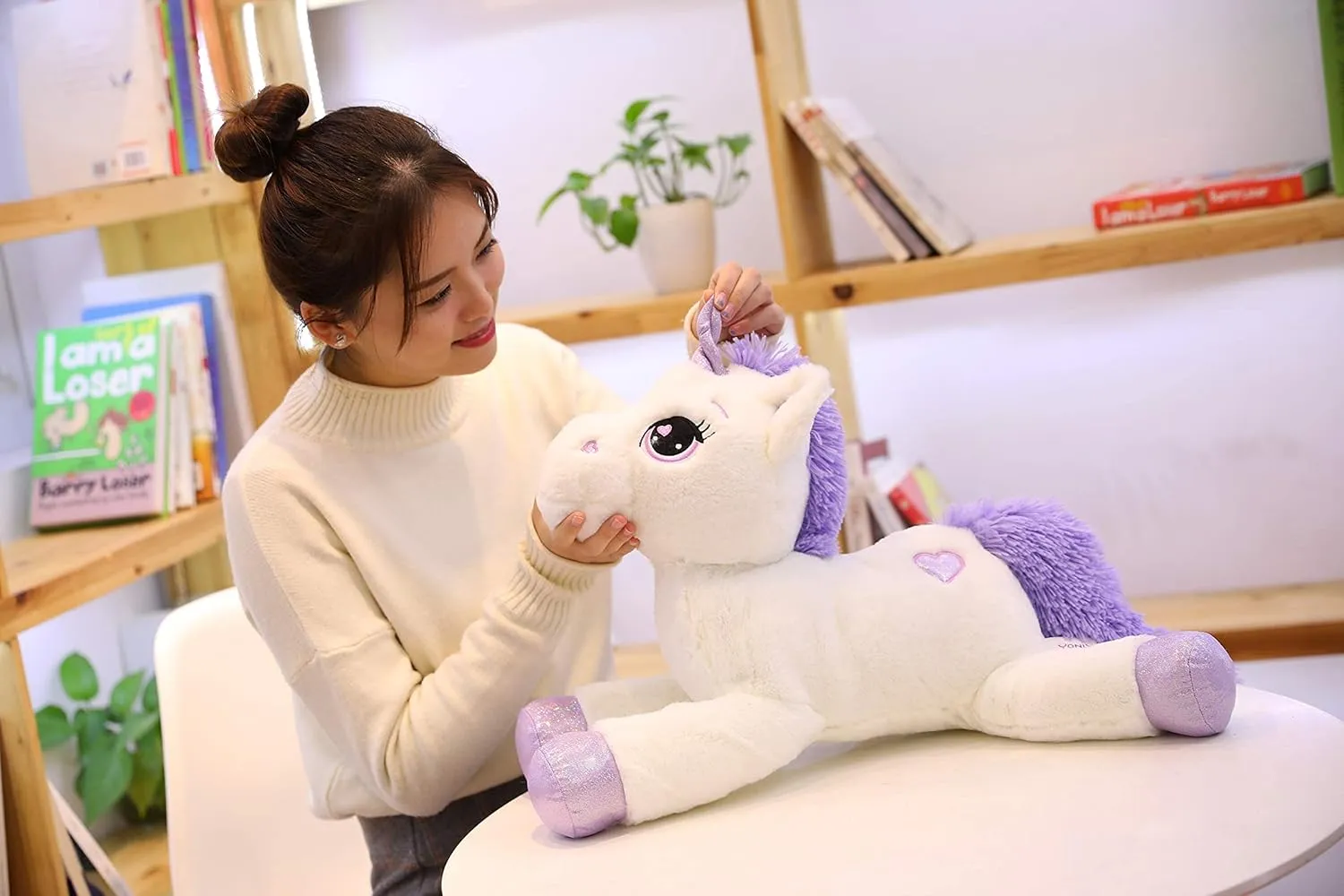 Big Stuffed Unicorn Plush Giant Animal - White 24'' Pillow for Girls, Kids, Special Day