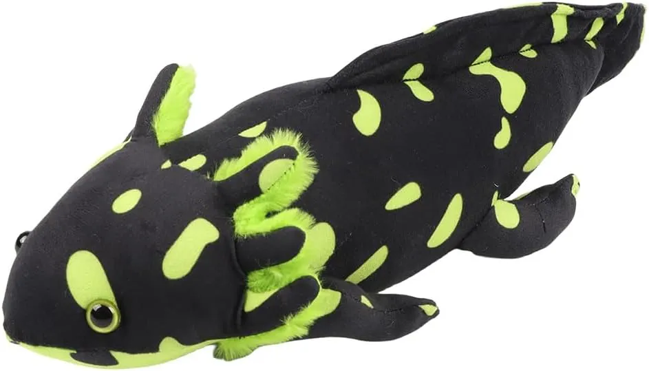 Black & Green Realistic Axolotl Plush Toy 18", Soft Salamander Stuffed Animal, Unique Amphibian Plush, Creative Room Décor, Ideal Presents for Kids Animal Lovers Birthday Christmas