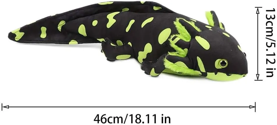 Black & Green Realistic Axolotl Plush Toy 18", Soft Salamander Stuffed Animal, Unique Amphibian Plush, Creative Room Décor, Ideal Presents for Kids Animal Lovers Birthday Christmas