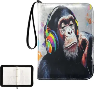 Black Colorful Gorilla Headphones Card Binder 4 Pocket, Trading Card Holder Fits 400 Game Cards with 50 Removable Sleeves, MTG Card Case Standard Size