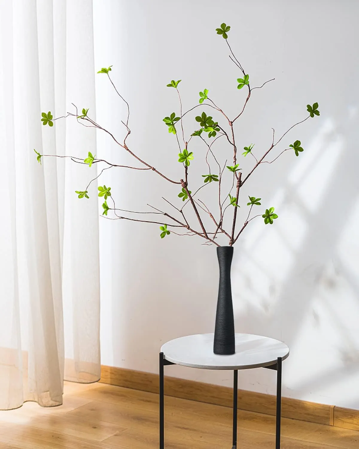 Black Tall Vase, 16.5 Inch Tall Slender Flower Vases, Handmade Brushed Ceramic Vase, Modern Minimalist Style Decor for Living Room, Home, Office, Centerpiece, Wedding Party - Matte Black