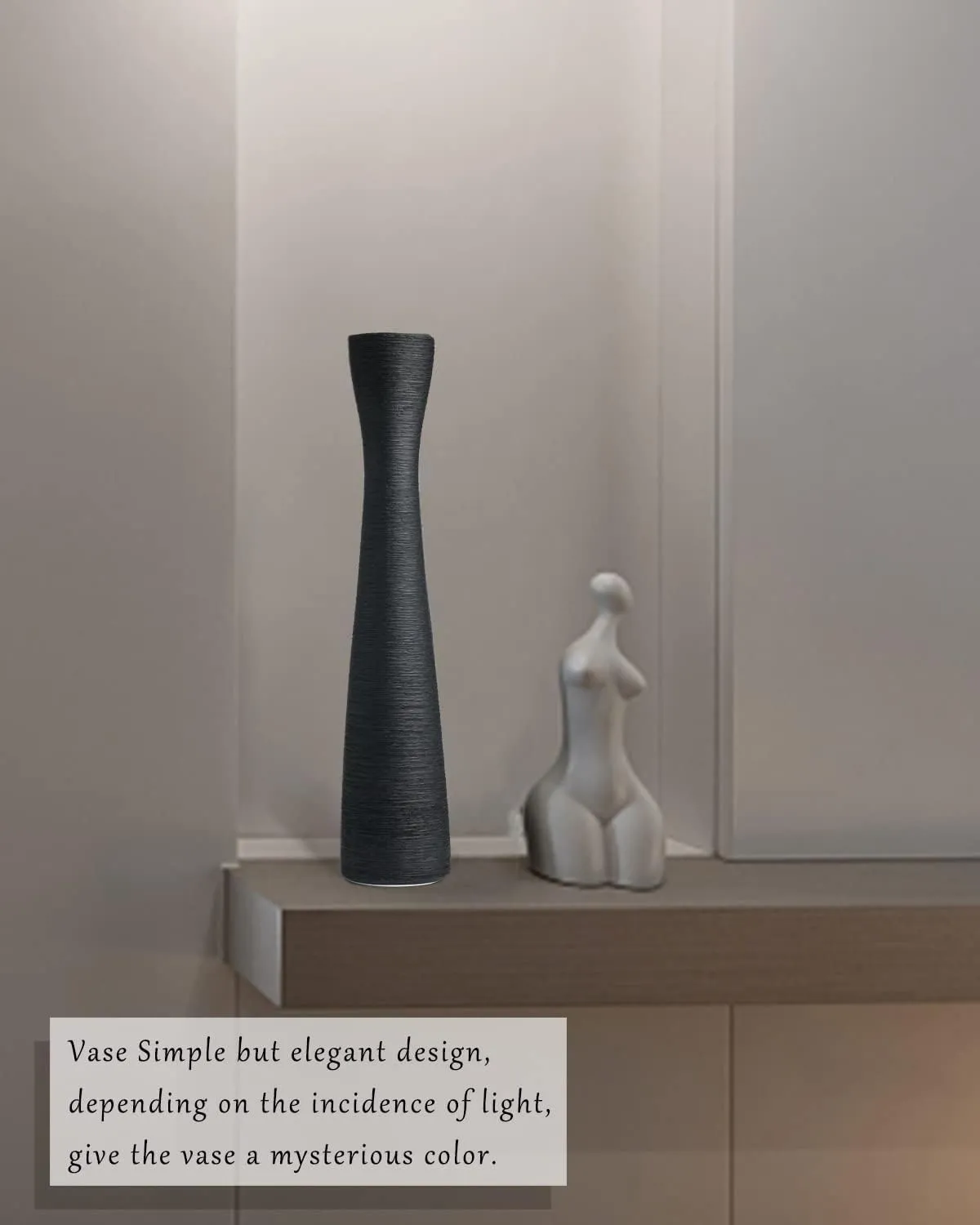 Black Tall Vase, 16.5 Inch Tall Slender Flower Vases, Handmade Brushed Ceramic Vase, Modern Minimalist Style Decor for Living Room, Home, Office, Centerpiece, Wedding Party - Matte Black