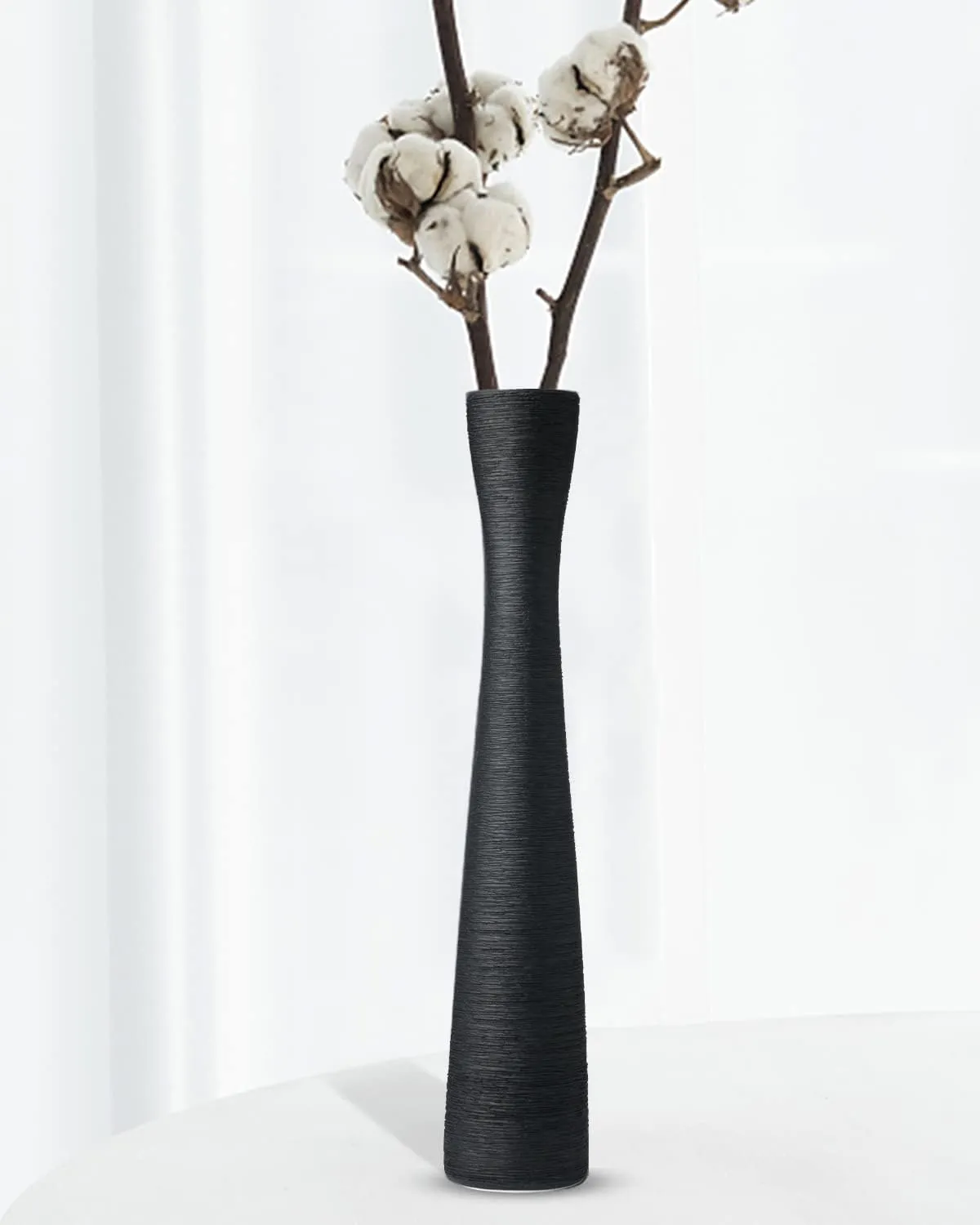 Black Tall Vase, 16.5 Inch Tall Slender Flower Vases, Handmade Brushed Ceramic Vase, Modern Minimalist Style Decor for Living Room, Home, Office, Centerpiece, Wedding Party - Matte Black