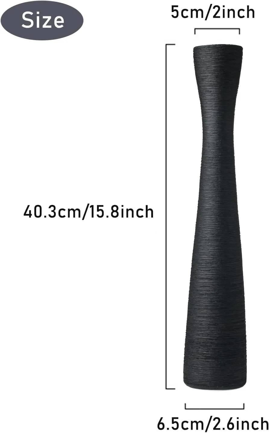 Black Tall Vase, 16.5 Inch Tall Slender Flower Vases, Handmade Brushed Ceramic Vase, Modern Minimalist Style Decor for Living Room, Home, Office, Centerpiece, Wedding Party - Matte Black