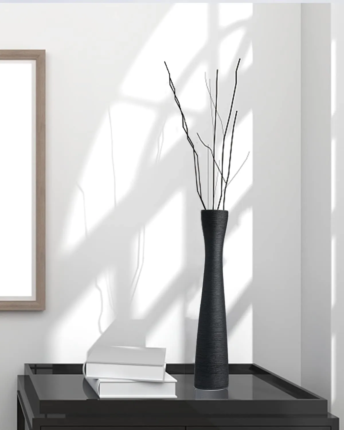 Black Tall Vase, 16.5 Inch Tall Slender Flower Vases, Handmade Brushed Ceramic Vase, Modern Minimalist Style Decor for Living Room, Home, Office, Centerpiece, Wedding Party - Matte Black