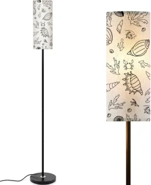 Black white seamless pattern seahorses corals sea shells crabs fish Modern Floor Lamp Minimalist Standing Lamps for Living Room LED Corner Lamp Remote Control Metal Pole Lamp for Bedroom, Reading