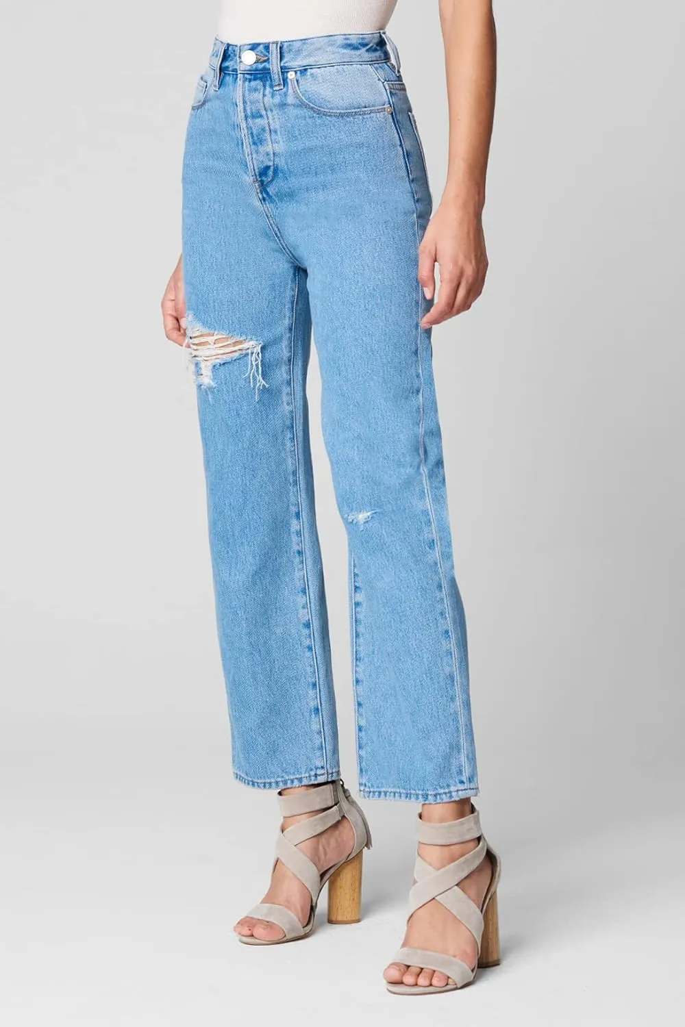 [BLANKNYC] Womens Five Pocket Ribcage Straight Leg Jean with Rips