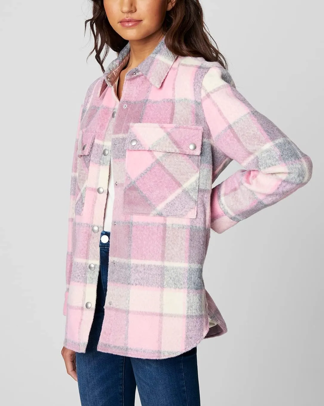 [BLANKNYC] Womens Oversized Flannel Shirt Jacket, Comfortable Long Sleeve & Stylish Coat, Cabin Fever, Medium