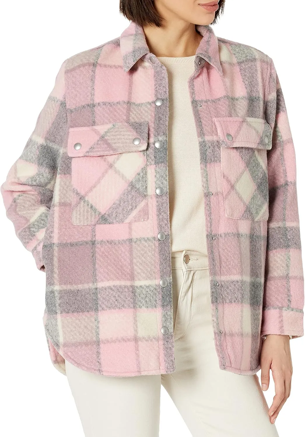 [BLANKNYC] Womens Oversized Flannel Shirt Jacket, Comfortable Long Sleeve & Stylish Coat, Cabin Fever, Medium