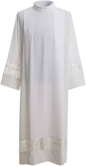 BLESSUME Priest ALB Liturgical Church Garment Cross Lace Box Pleated ALB