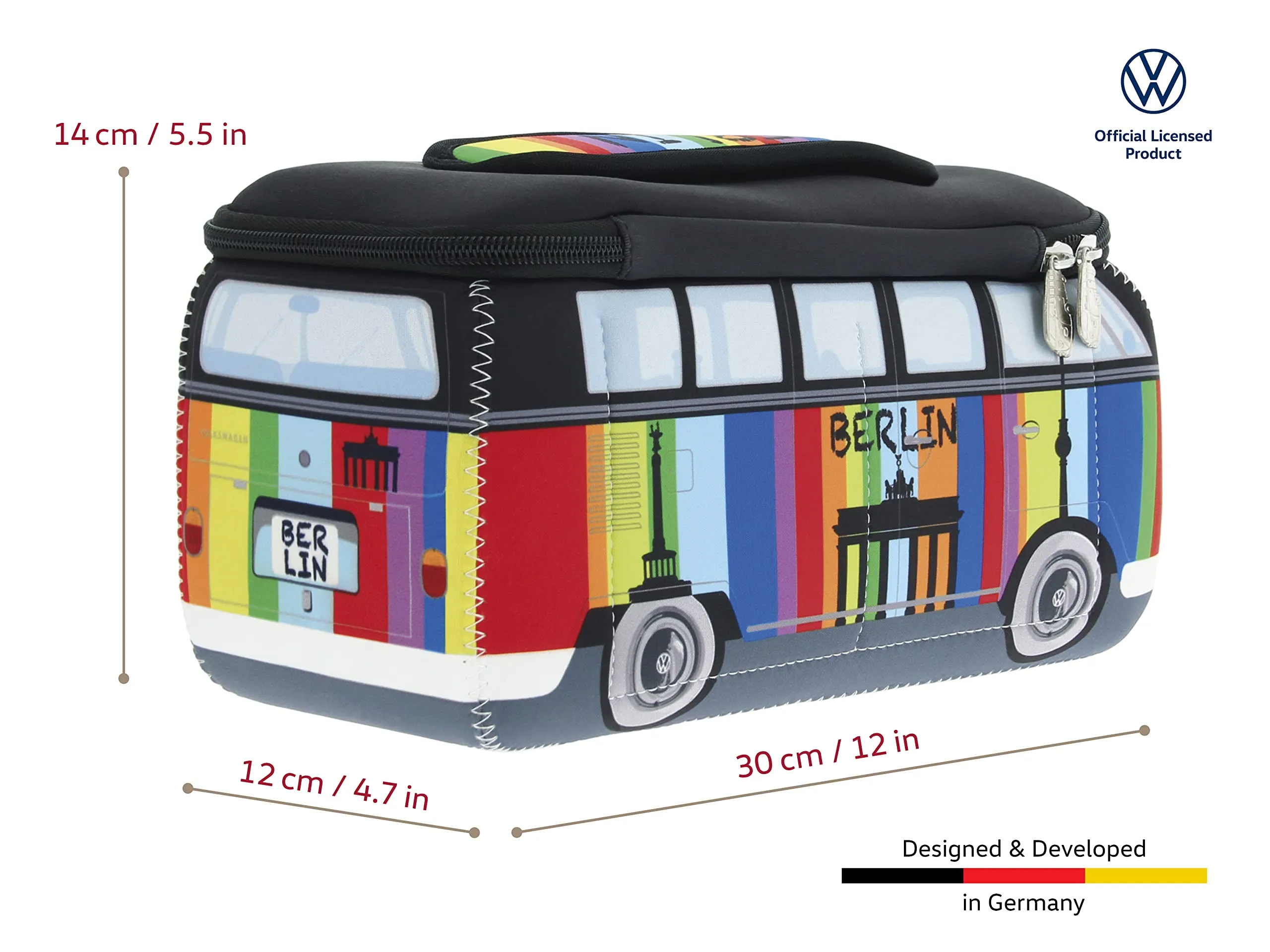 BRISA VW Collection - Volkswagen Neoprene Universal Makeup Cosmetics Toiletry Travel Pharmacy Bag in T1 Bus Design (Berlin/Multicolor/Large)